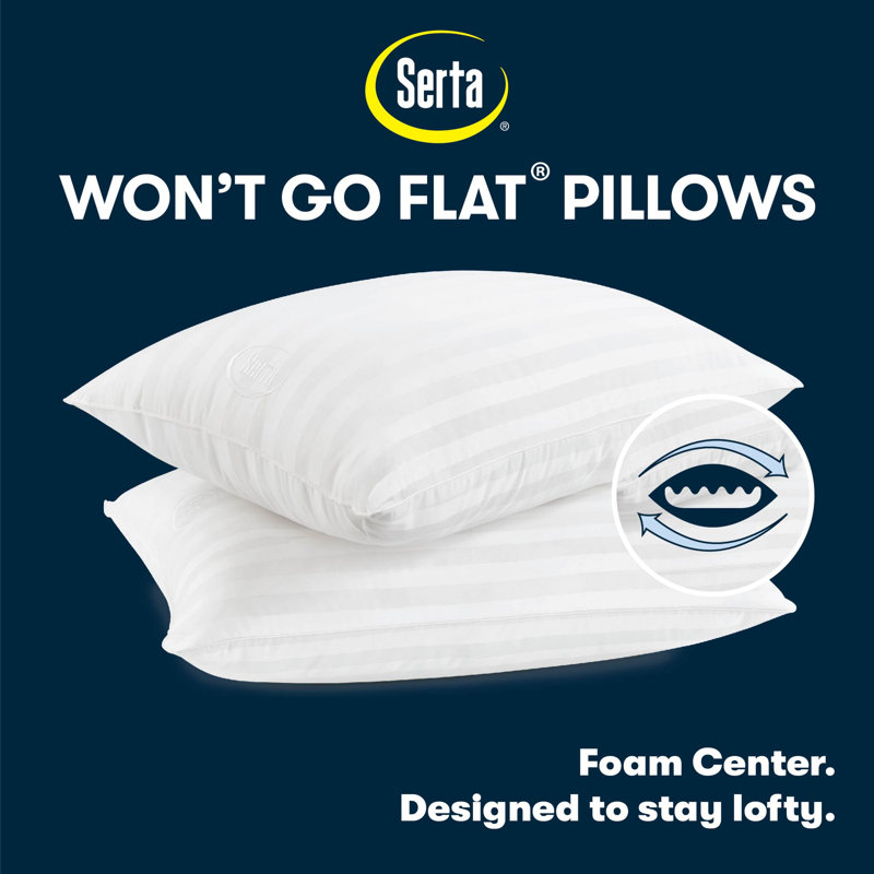 Won't Go Flat Polyester Support Pillow, White, Standard Pillow: 20" x 28"