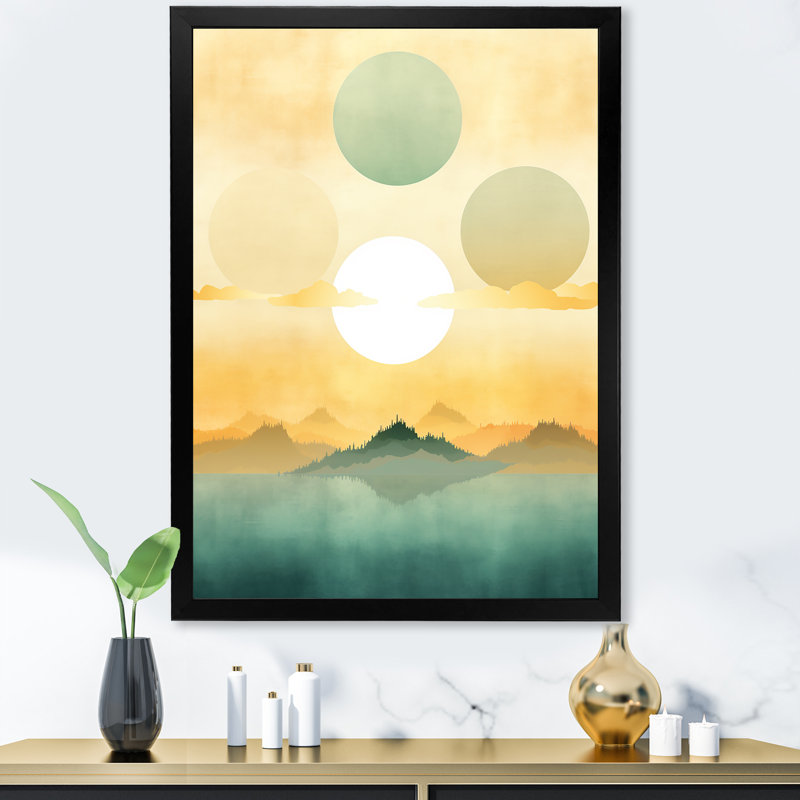 Vert et jaune, formes de vents de nom - Collages abstraits, art mural, Cadre simple noir, H 40 po x l 30 po x P 1,5 po