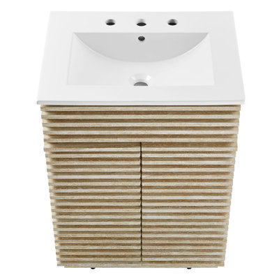 Meuble-lavabo en faux travertin 24 po avec lavabo blanc Render