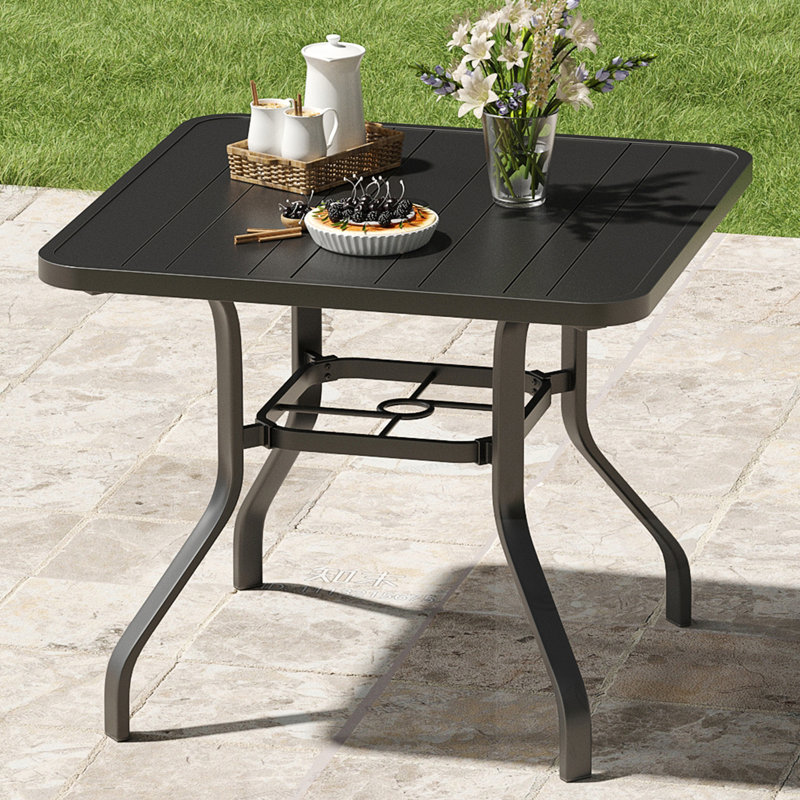 Square Patio Table With Umbrella Hole, Black
