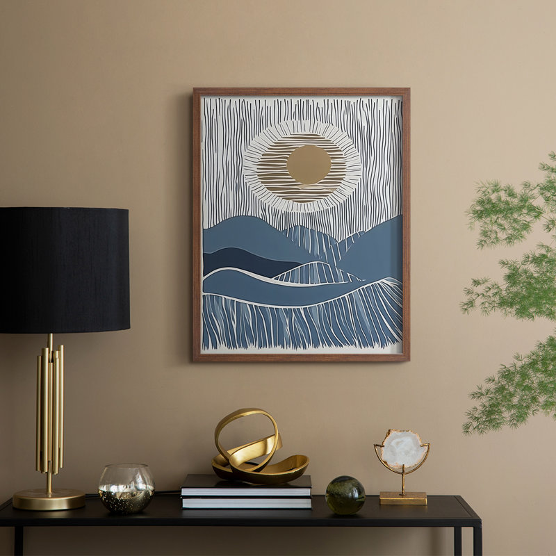 Abstrait, encadré, prêt à accrocher , H 29 po x l 23 po, Brun