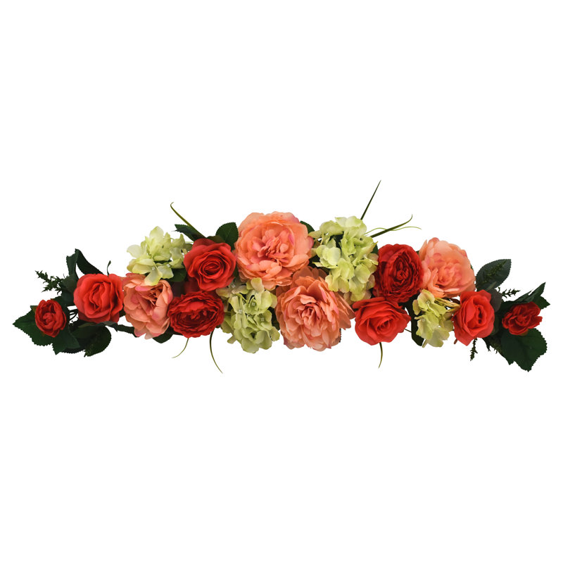 32" Coral Peony Rose Hydrangea Swag 