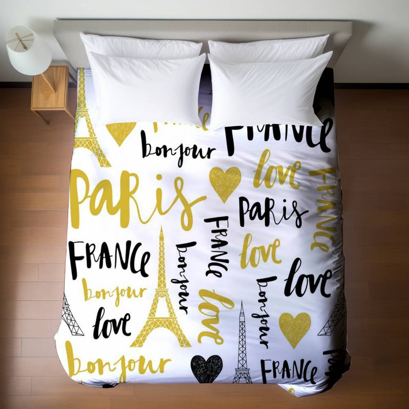 Housse de couette jaune Bonjour la France | Décoration de chambre à coucher