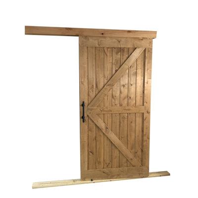 Finished Alder Wood Barn Door wtih Wooden Box Rail Sliding Hardware Set