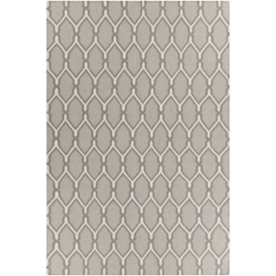 Lima Authentic Flatwoven Handmade Gray & White Reversible Modern Ikat Ogee Trellis Wool & Cotton Area Rug