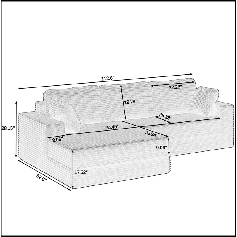 Canapé modulaire polyvalent avec fonction de lit transformable et confort en velours côtelé, Gris, Orienté à droite