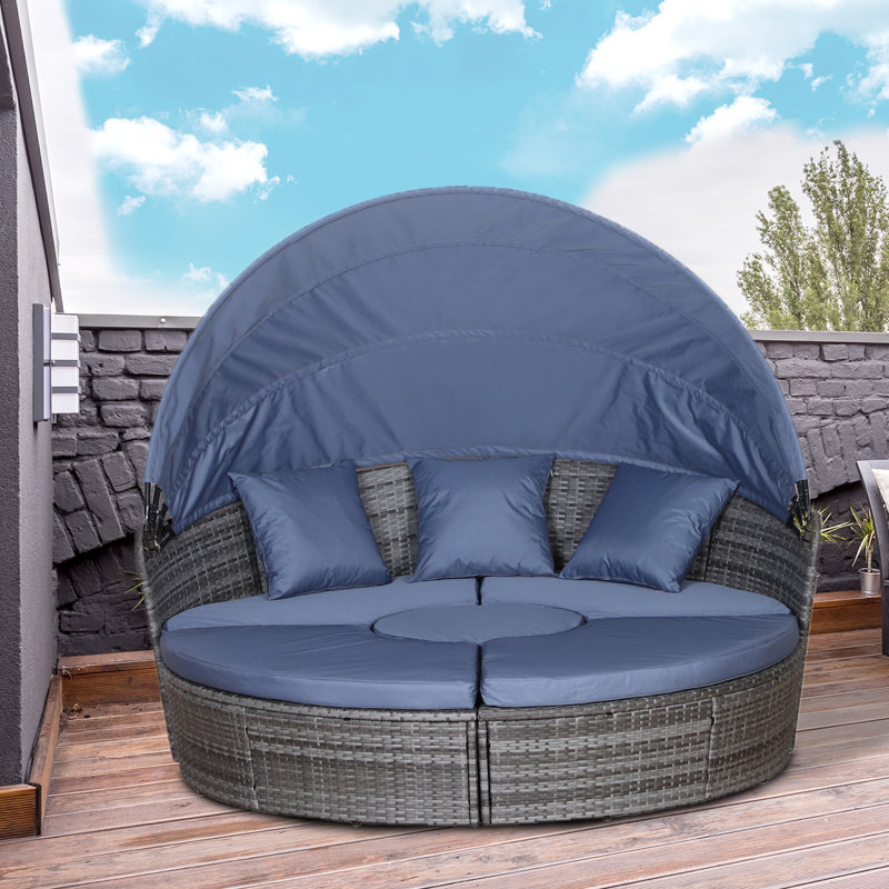 Hoffer 175cm Wide Iron Patio Daybed with Cushions, Grey