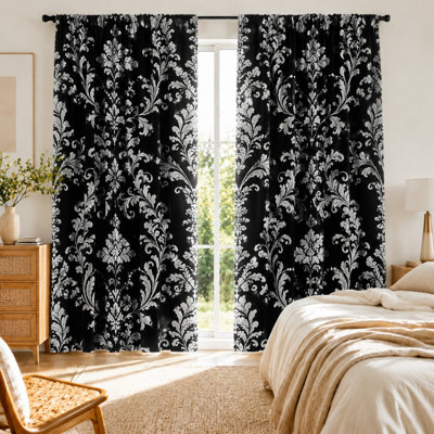 2Pcs Damask Pattern Curtains with Baroque Floral Design, Vintage Style, Bedroom Decor, Elegant Window Covering, Ideal for Living Room, Home, Light Filtering Fabric