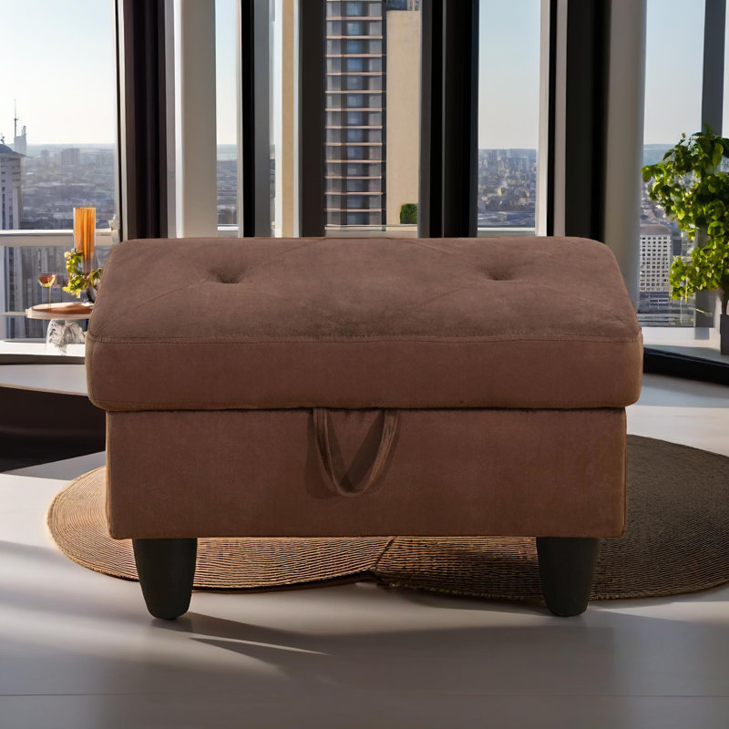 Verona  Brown Flannel Storage Ottoman, Microfiber/Microsuede - Dark Brown