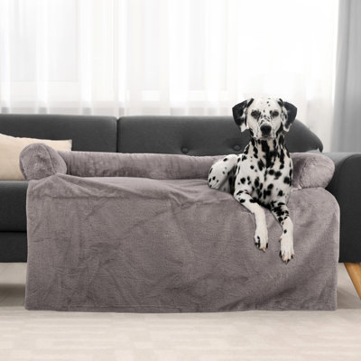 PETMAKER 45in Plush Dog Bed for Couch with  Anti-Slip Fabric Bottom – Washable Pet Bed for Large Pets, Gray