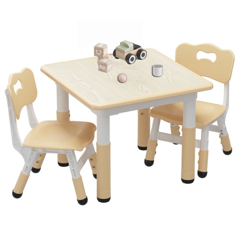 Kids 3 Piece Square Play or Activity Table and Chair Set, Yellow