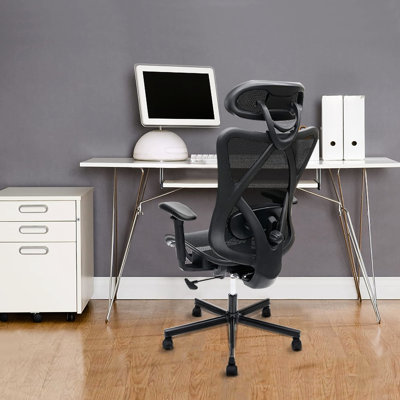 Fauteuil de bureau ergonomique avec filet robuste - lombaire réglable, accoudoirs, dossier idéal pour la maison et travail productif pour les espaces de travail