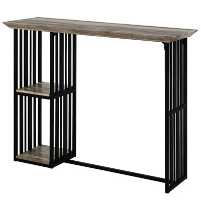 Table rectangulaire à hauteur de comptoir industrielle - 2 tablettes, chêne, travail noir sablé avec tablettes chêne et finition