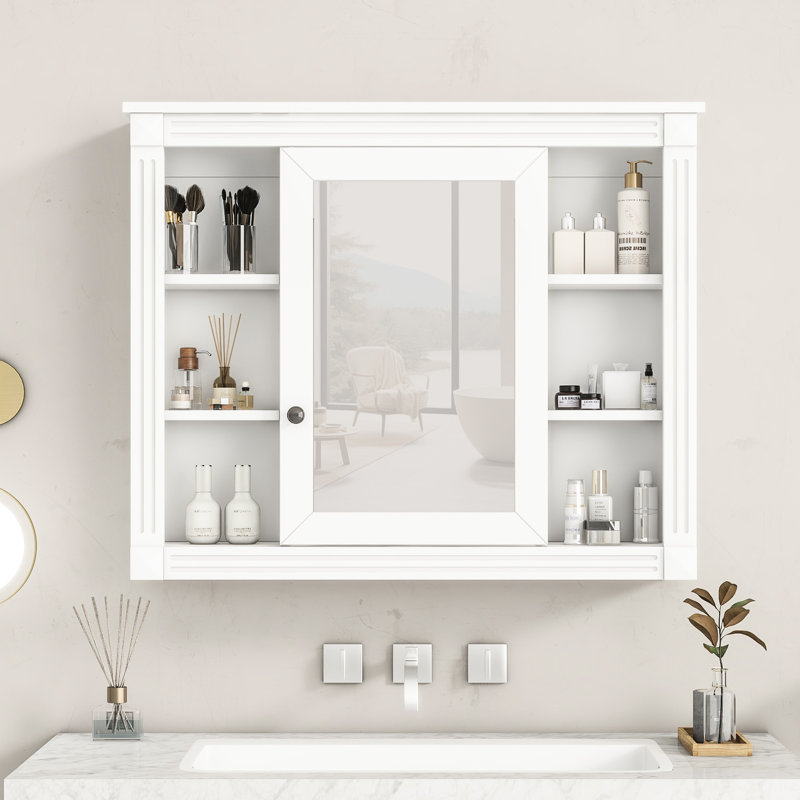 Modern Bathroom Cabinet, 35'' X 28'', Ample Storage Capacity, Stylish Decor, White