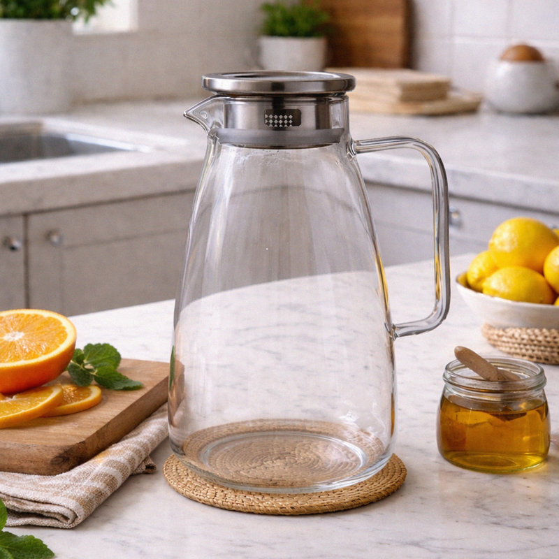 2L Glass Pitcher With Stainless Steel Lid