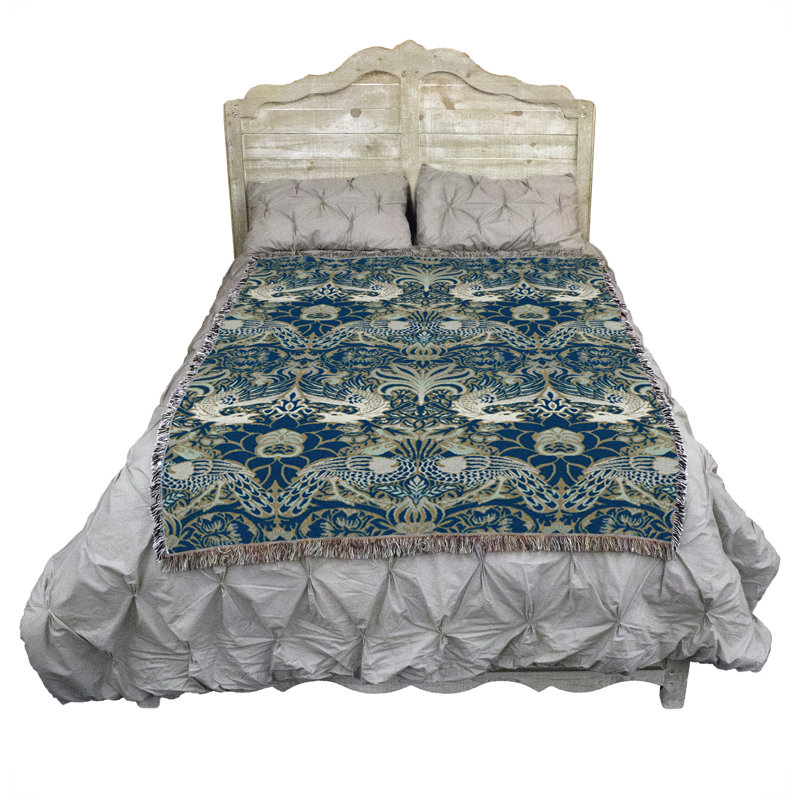 Couverture bleu et argentée Pure Country Weavers par William Morris, L 72 po x L 54 po, Bleu / argent