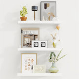 Rustic Floating Shelves Set of 3 with Lip, Picture Ledge Shelf for Nursery, Living Room – Multipurpose Storage Organizer, Bookshelf, & Photo Display Rack White