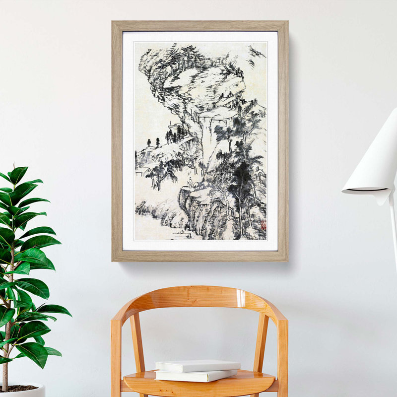 Landscape View by Bada Shanren - Picture Frame Painting Print, Oak Framed, 65cm H x 48cm W x 2cm D