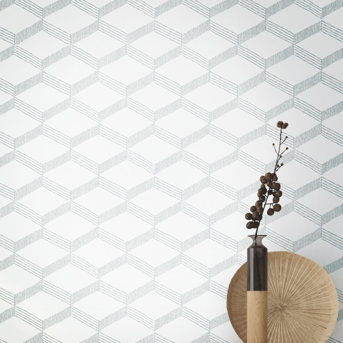 Aislin Mid-Century Geometric Wallpaper, White/Gray