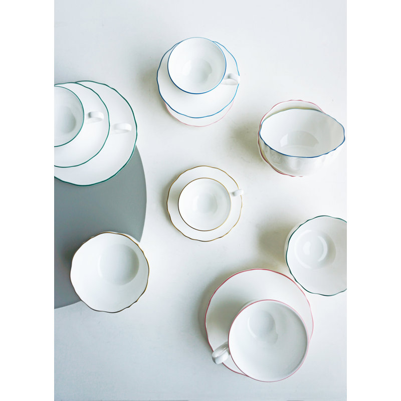 Amelie Bone China Rice Bowl, White/Green