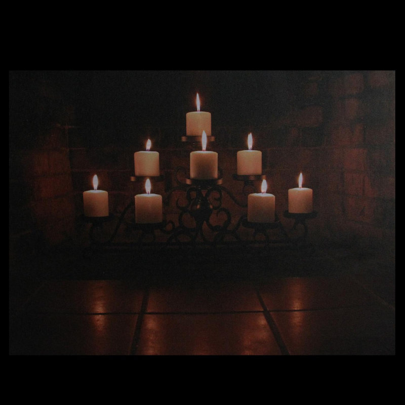 LED Lighted Flickering Candles Orange Canvas Wall Art 12" x 15.75"