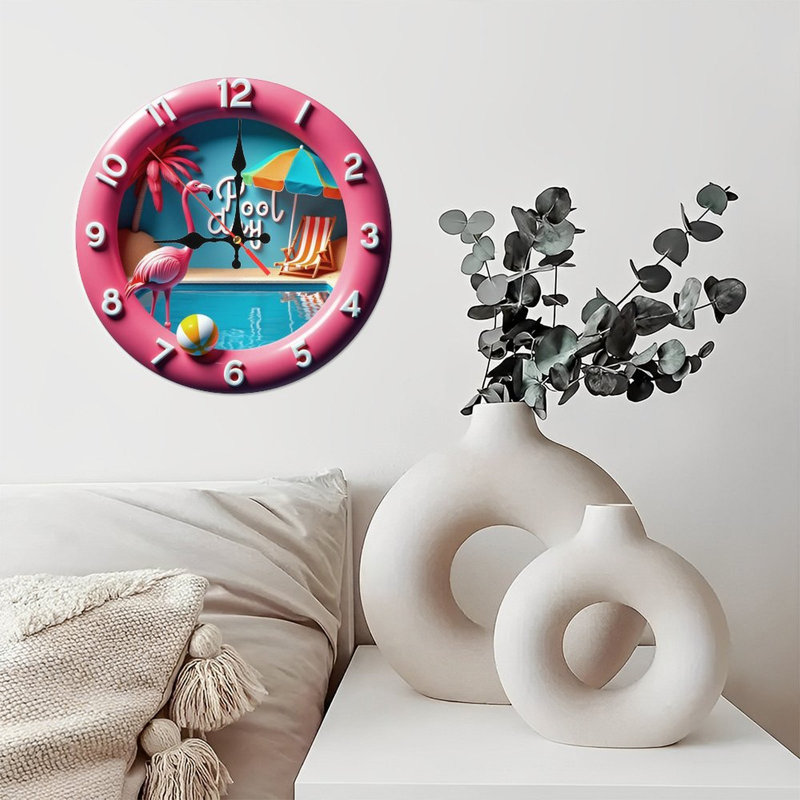 Horloge de piscine avec flamant rose