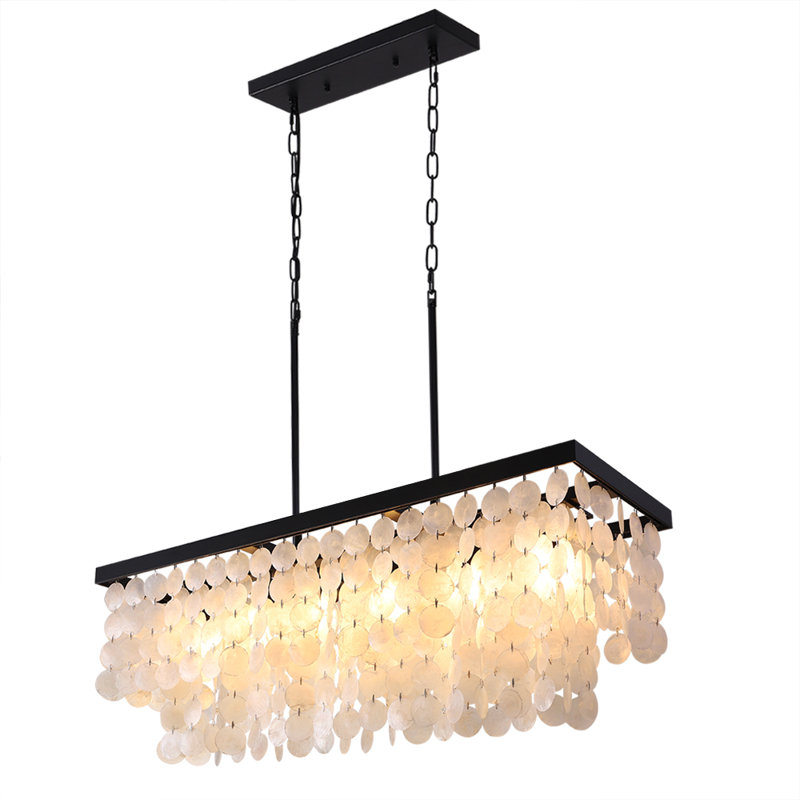 Lustre rectangulaire unique à 6 lumières avec décorations coquillage Gennep