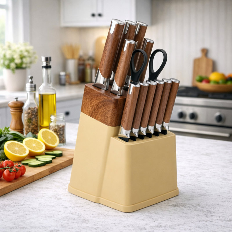 Ensemble de couteaux de cuisine en acier inoxydable 13 pièces Modern, Brun