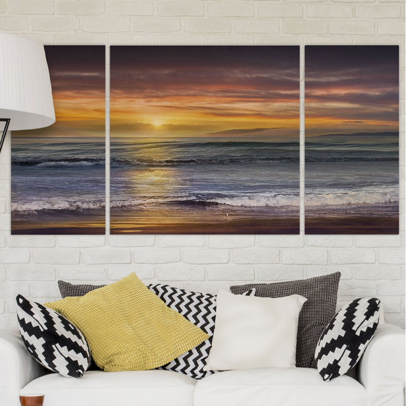 Sundown Descanso Beach - 3 pièces, reproduction sur toile, H 40 po x l 80 po x P 1,5 po