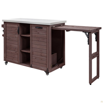 Îlot de cuisine 78,3 po avec table de barbecue pliable, chariot de barbecue en bois avec rangement pour poubelle et plateau en acier inoxydable, chariot de bar d'extérieur, table de four à pizza pour la pelouse et le jardin, noir