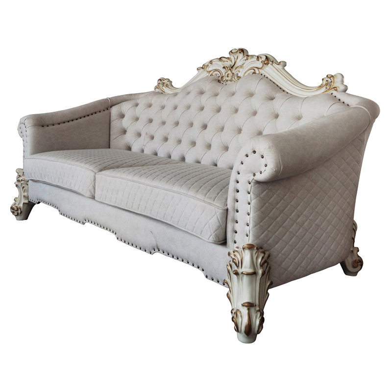 Vendome II Cream Tufted Sofa with Nailhead Trim and Rolled Arms