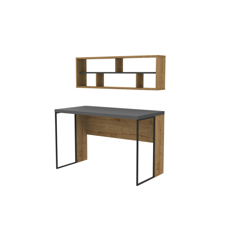 Traudel Writing Desk With Wall Shelf, Oak/Anthracite