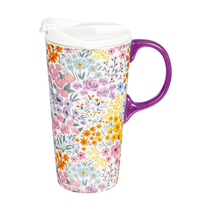 Ceramic Perfect Travel Cup, 17 oz., w/ box, Multicolor Wildflowers