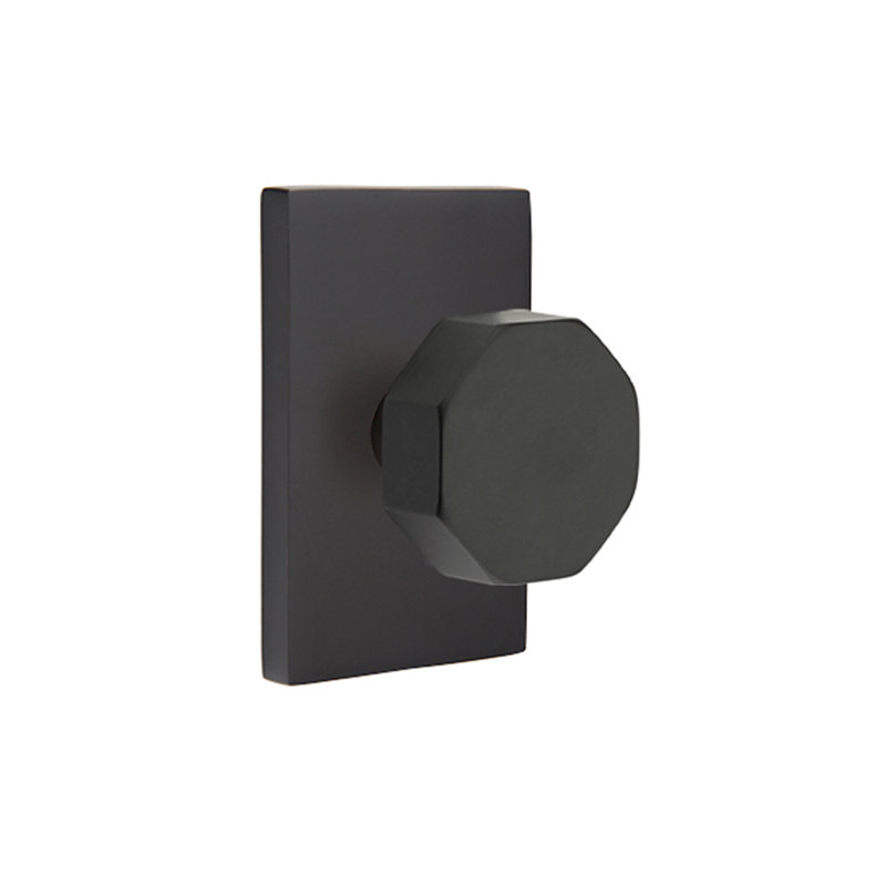 Ensemble de boutons de passage Emtek avec rosette rectangulaire moderne et bouton octogonal, Dos plat