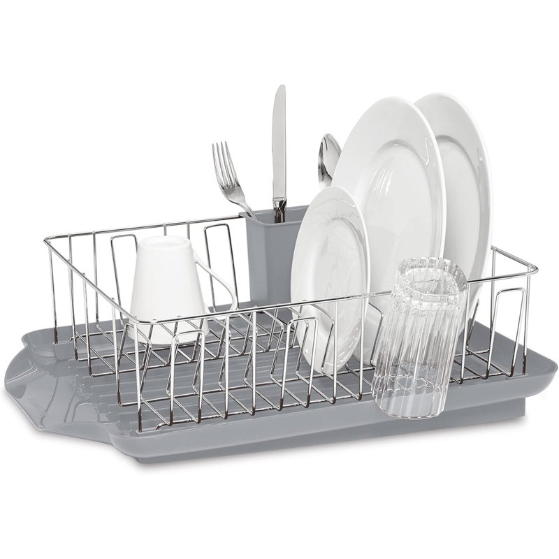 3-Piece Capacity Dish Drying Rack Set With Drainboard And Utensil Holder Rust Resistant Kitchen Counter Dish Drainer