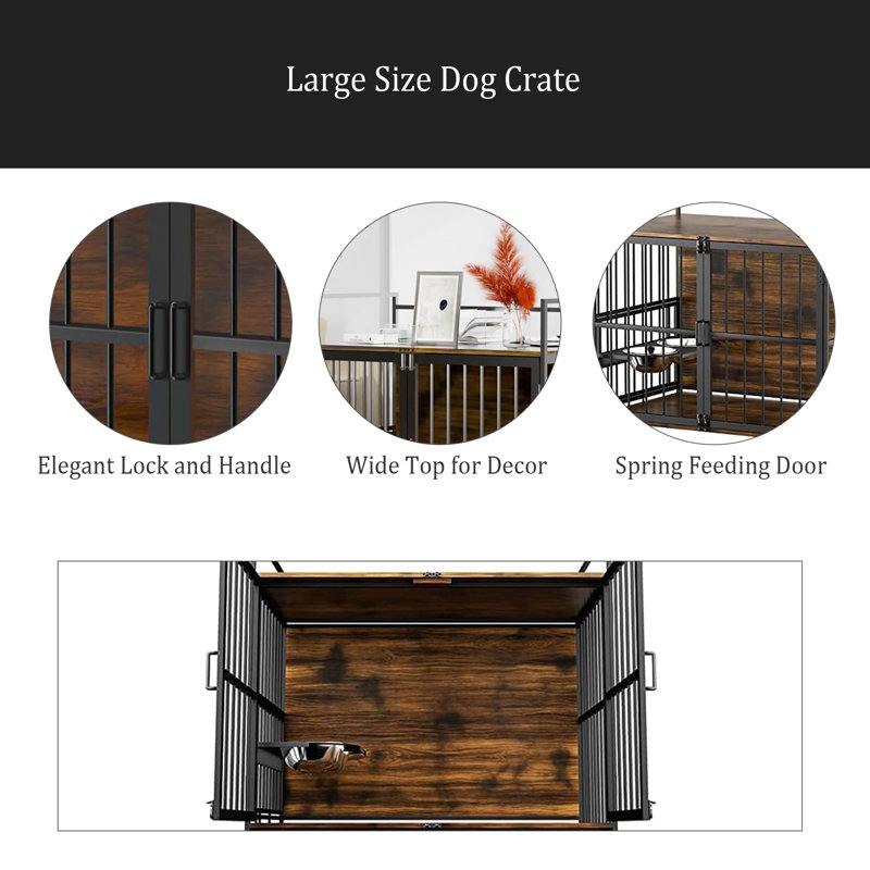 Grande cage pour chien de style meuble avec mangeoire surélevée à 360 ° pour chiens, H 35,8 po x l 41 po x P 23,6 po