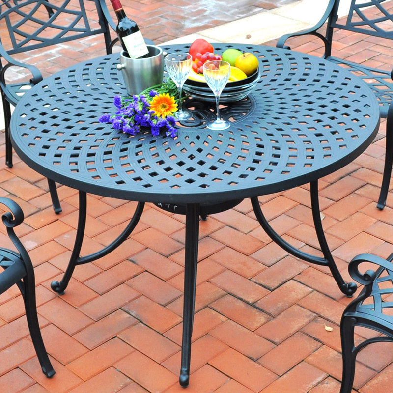 Algrid Round Metal Outdoor Dining Table With Umbrella Hole , in. W in. D, 30'' H x 42'' W x 42'' L