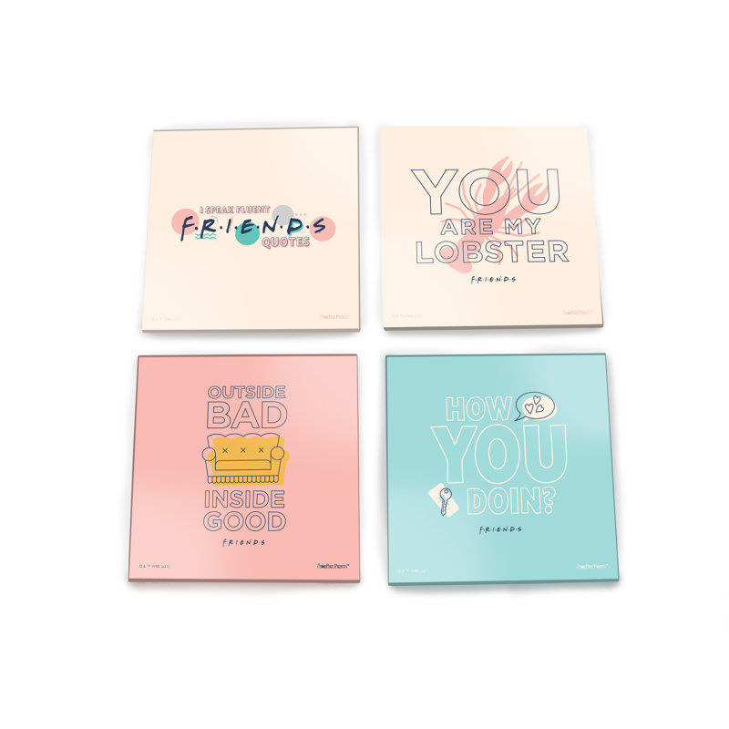 (Symboles) Ensemble de sous-verres en verre Starfire, Friends / Simply Friends