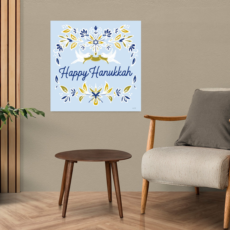 Happy Hanukkah Doves Contemporary Winter Art, 24" H x 24" W