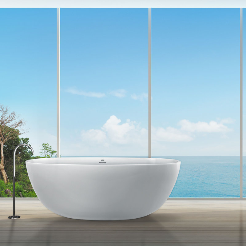Metro Alamo 58" x 31" Freestanding Soaking Solid Surface Bathtub, Glossy White