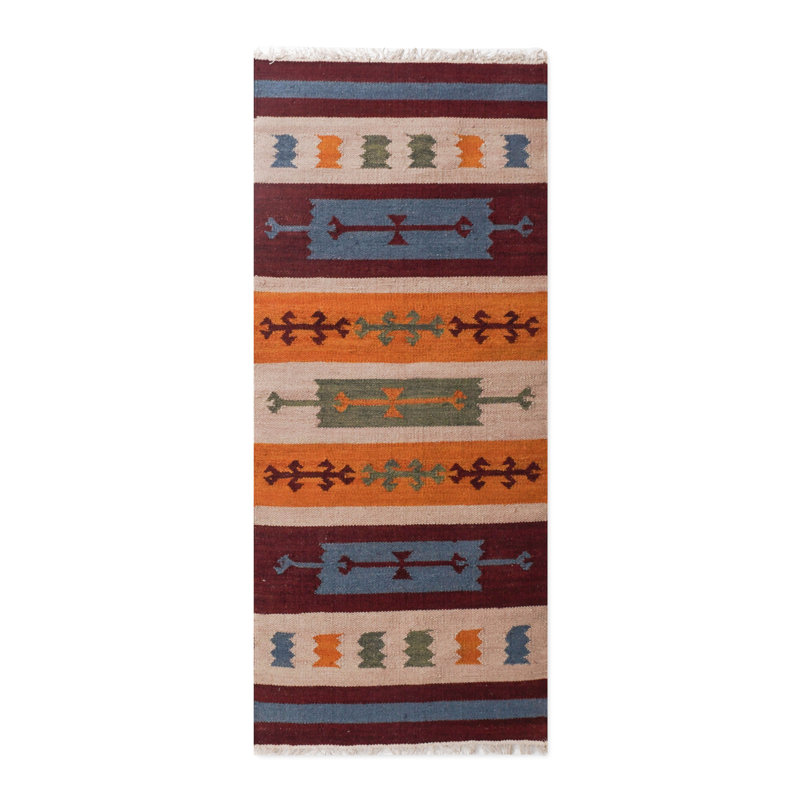Clare Hand Woven Flat Weave Kilim Wool Eco-Friendly Area Rugs - Runner, Multicolor, Contemporary Modern Design, Low Pile Handmade Area Rugs for Living Room, Bed Room