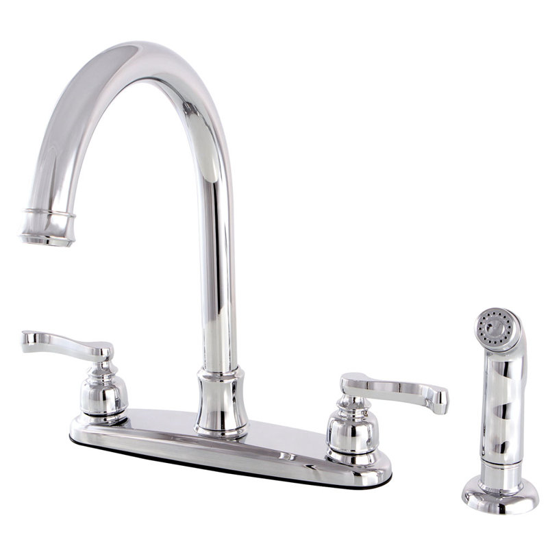 Kingston Brass Royale Two-Handle 4-Hole 8" Centerset Kitchen Faucet with Side Sprayer, Polished Chrome