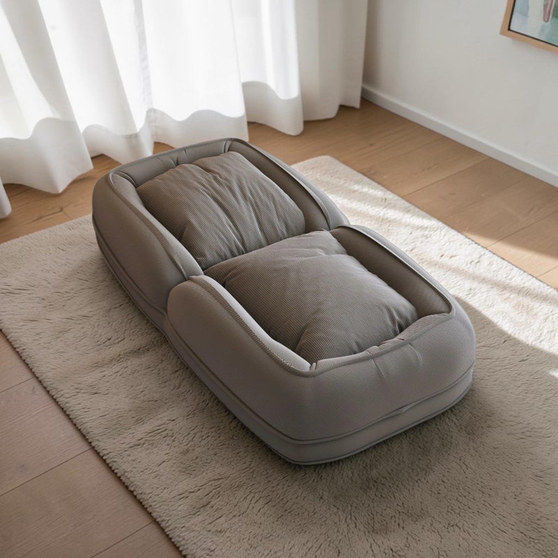 Foldable Upholstered Human Dog Bed With 5 Adjustable Position, Includes 2 Soft Pillows, Gray