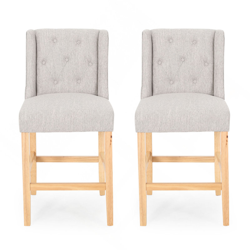 Tabourets de comptoir à oreilles touffetés en tissu Contemporary, ensemble de 2