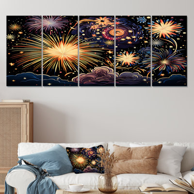 «Fireworks Celestial Sky - Fireworks», art mural 5 pièces
