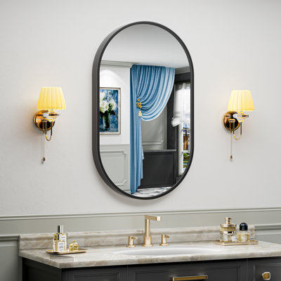 Matte Black Oval Vanity Mirror with Aluminum Alloy Frame, HD Tempered Glass, French Cleat Mounted Wall Decor Bathroom Vanity Mirror