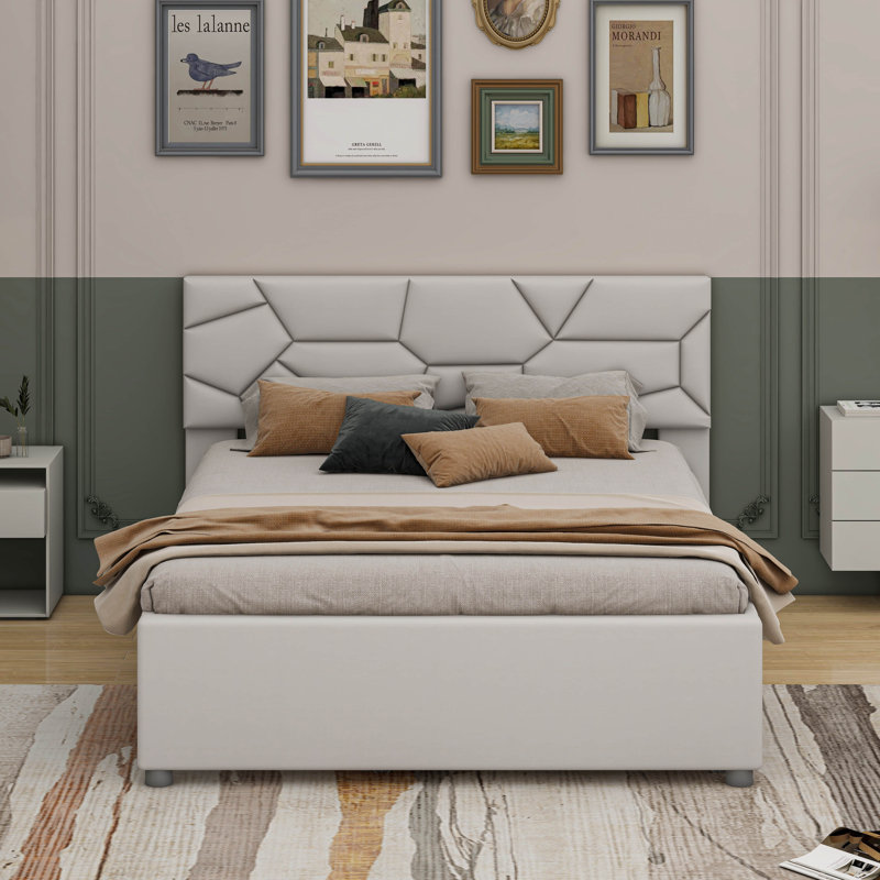 Veljkov Upholstered Platform Bed, Beige, Queen