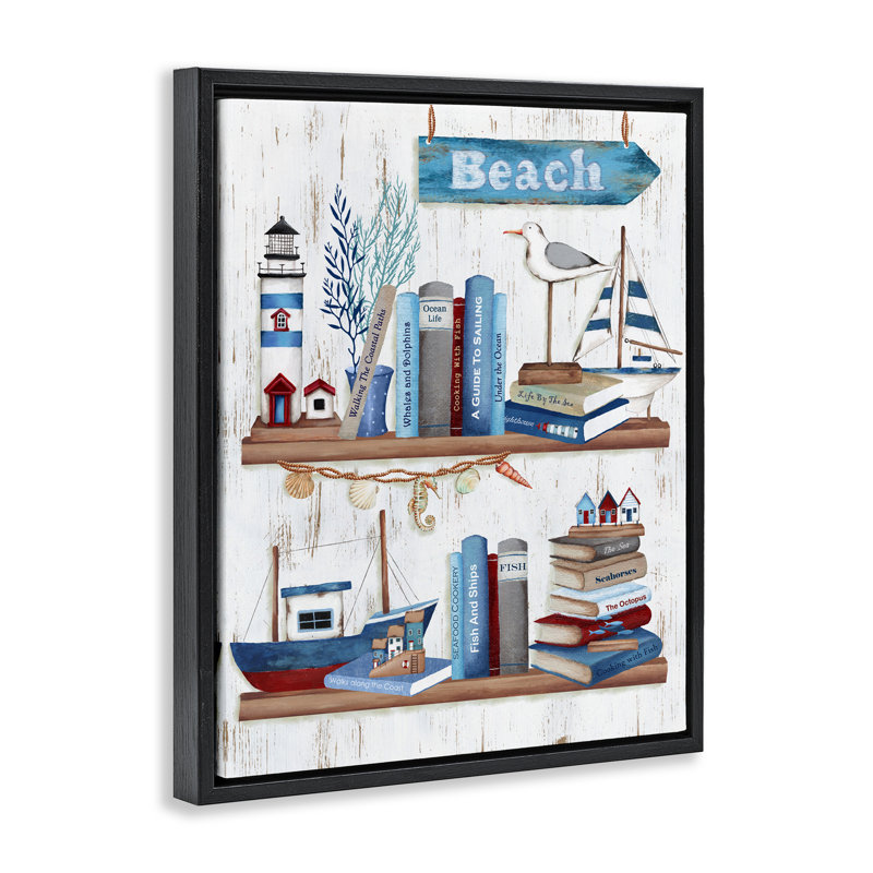 Livres nautiques sur cadre flottant, design par Emma Leach, Cadre flottant noir de jais, H 21 po x l 17 po