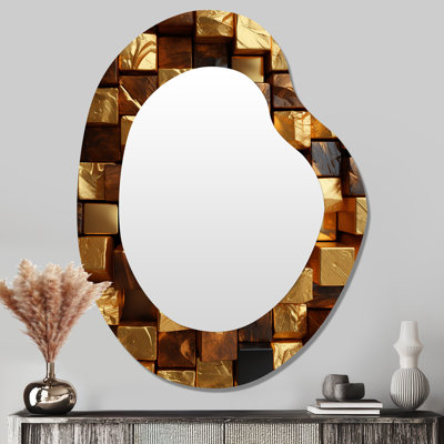 Black And Gold Abstract Cubes II - Abstract Geometric 3D Shapes Irregular Modern Large Wall Mirror