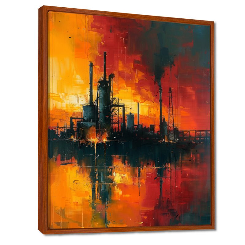«Red Industrial Factory Polution II», impression d'art mural, Toile avec cadre flottant brun, H 32 po x l 16 po x P 1 po